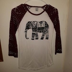 White and Maroon Elephant shirt NWOT